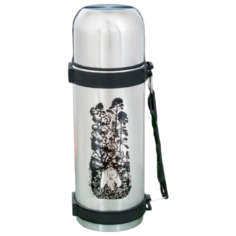 Классический термос Командор Медведь в лесу, 1 л серебристый