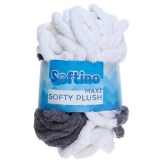 Пряжа Softino Softy plush maxi меланж, 100 % полиэстер, 250 г, 22 м, серо-белый