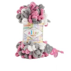 Пряжа Alize Puffy Color, цвет серо-розово-белый, 5 мотков