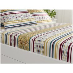 Простыня Сказка Узорная графика перкаль 150х215 см белый/бежевый/бордовый