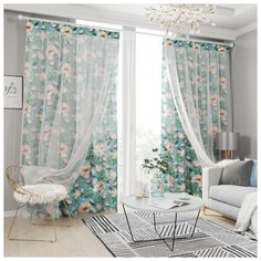 Комплект штор с тюлем на шторной ленте 16862, 145*260 см, 2 шт, подхват 2 шт. Сирень