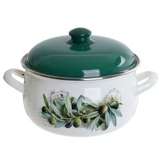 Кастрюля Интерос Маслины, 4 л, белый/зеленый