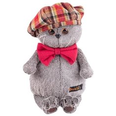 Мягкая игрушка Basik&Co Кот Басик в красном клетчатом берете с бантом из флиса 25 см