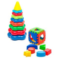 Набор развивающий: Кубик логический малый + Пирамида детская большая KAROLINA TOYS