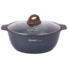 Жаровня-кастрюля Kukmara жгг41а литая, стеклянная крышка, 4.0л АП, Granit ultra blue
