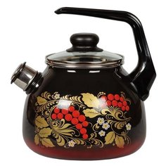 Чайник Северсталь-Эмаль 4с209я стеклянная крышка 3л сферический со свистком РЯБИНА чёрный СтальЭмаль