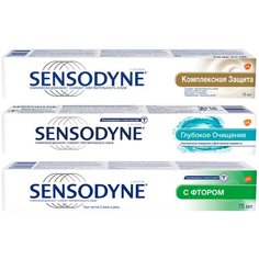 Набор зубных паст Sensodyne с Фтором, 75 мл + Комплексная защита, 75 мл + Глубокое очищение, 75 мл