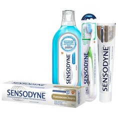 Набор средств Sensodyne зубная паста Комплексная защита 75 мл + ополаскиватель Морозная Мята 500 мл + зубная щетка Multicare