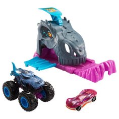 Hot Wheels Набор Монстр-трак Гараж пусковой Мега Рекс GVK00, серый/розовый