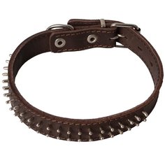 Ошейник КАСКАД Кожаный двойной с шипами-ёж 27-35 см коричневый