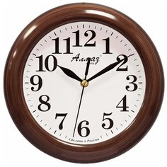 Часы настенные кварцевые Алмаз P01-P03 темно-коричневый/белый