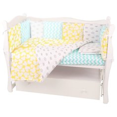 Борт в кроватку 12 предметов (12 подушек-бортиков) AmaroBaby HAPPY BABY (мятный/желтый, бязь)