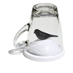 Чашка с крышкой Qualy Sparrow, белая с черным