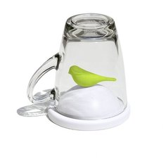 Чашка с крышкой Qualy Sparrow, белая с зеленым