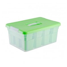 FunBox Ящик органайзер Standart 10л с ручкой 12 вставок S + 2 лотка S, зеленый