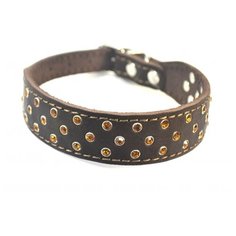 Ошейник кожаный коричневый CHOKERZ со стразами для маленьких и средних собак