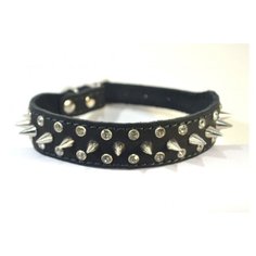 Ошейник кожаный черный CHOKERZ со стразами и шипами для маленьких и средних собак