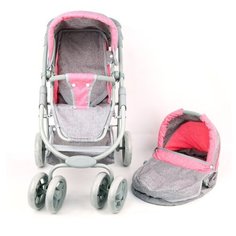Коляска Трансформер для кукол, с люлькой-переноской, серо-розовая Melobo / Melogo