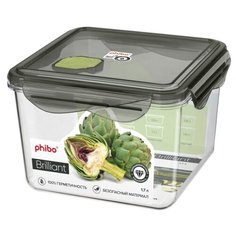 КОНТЕЙНЕР ДЛЯ ПРОДУКТОВ ГЕРМЕТИЧНЫЙ С КЛАПАНОМ "BRILLIANT" КВАДРАТНЫЙ 1,7Л (Черный) Phibo