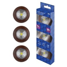 Светодиодный самоклеящийся фонарь-подсветка Pushlight 3Pack дерево COB 3 Вт 3xAAA REV Ritter 29102 2
