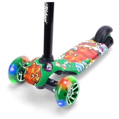 Детский трехколесный самокат со светящими колесами Small Rider Turbo 2 Cartoons (зеленый, оранжевый дино)