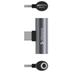 Адаптер-переходник Deppa USB-C - 3,5mm + USB-C для подключения к смартфону проводных наушников, графит
