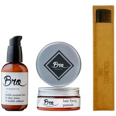 Набор Bro Cosmetics №1 // паста (помада) для укладки волос, бальзам для лица и бороды, расческа в чехле Brocosmetics