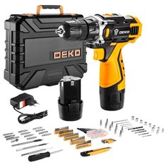 Аккумуляторная дрель-шуруповерт 12V DEKO DKCD12FU-Li + набор 193 аксессуара в кейсе (2*1.5Ah)