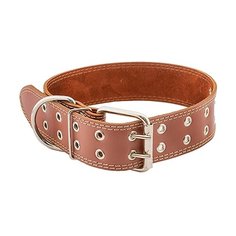 Ошейник для собак кожаный двухслойный, коричневый HOMEPET 45 мм 59-71 см
