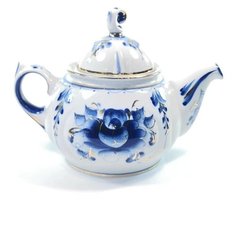 Чайник Пышка золото Гжель ручная роспись Гжельский Фарфоровый Завод