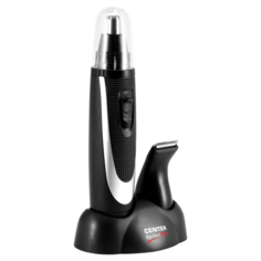 Триммерный набор Centek CT-2177 (чёрн/хром) 2 насадки для ушей и бороды, питание 1хАА, подставка