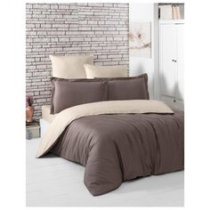 Постельное белье "KARNA" сатин двухстороннее "LOFT"; Коричневый-Бежевый; Размер: Евро