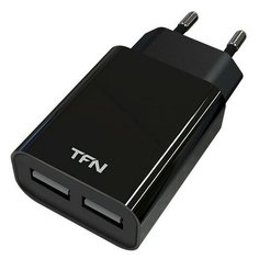 Сетевое зарядное устройство TFN, 2.4A, 2USB, без кабеля, чёрный