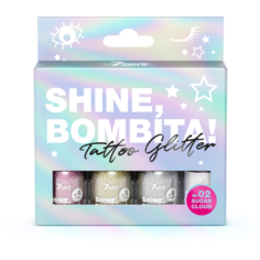 7DAYS Набор Глиттер тату для лица и тела SHINE, BOMBITA! / 02 Sugar cloud (Pink+ Gold+Silver+Клей), 4 средства