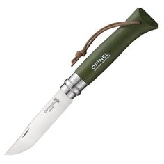 Нож Opinel №8 Trekking, нержавеющая сталь, кожаный темляк, хаки