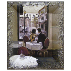 Картина в раме в интерьер Подарок для дома Ручная работа Картина в деревянной раме Пара Романтика Вечер в кафе 2 20х25 Декарт