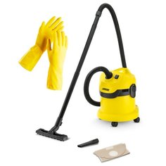 Пылесос для сухой и влажной уборки Karcher WD 2 *EU-I + латексные хозяйственные перчатки