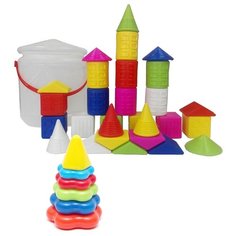 Набор развивающий: Пирамида детская малая арт. 40-0046 + Конструктор «Городок», 28 дет. арт. К-001 Karolina Toys