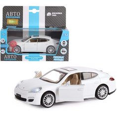 Машинка детская, металлическая, инерционная, Автопанорама, коллекционная, 1:32, Porsche Panamera S, белый, свет, звук, открываются двери.