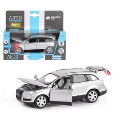 Машинка детская, металлическая, инерционная, Автопанорама, коллекционная, 1:32, Audi Q7, серебряный, свет, звук, открываются двери.