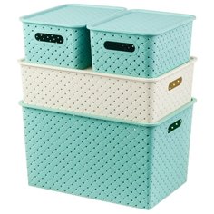 Набор 4-х корзинок с крышками 3 л, 3 л, 7,5 л, 14 л EL Casa Береста шалфей и слоновая кость