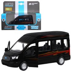 Машинка детская, металлическая, инерционная, Автопанорама, коллекционная, 1:52, Ford Transit, черный, открываются двери