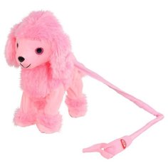 Мягкая игрушка "Пушистые друзья", Собачка на батарейках, на жестком поводке, ходит, виляет хвостиком и поет руссую песенку, цвет розовый