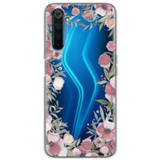 Силиконовый чехол Розовая цветочная рамка на Realme 6 Pro Case Place