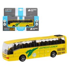 Машинка детская, металлическая, инерционная, Автопанорама, коллекционная, Автобус, масштаб 1:90, желтый, чип на русском языке, свет.