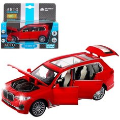 Машинка детская, металлическая, инерционная, Автопанорама, коллекционная, 1:32 BMW X7, красный, свет, звук, открывающиеся двери