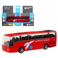 Машинка детская, металлическая, инерционная, Автопанорама, коллекционная, Автобус, масштаб 1:90, красный, чип на русском языке, свет.