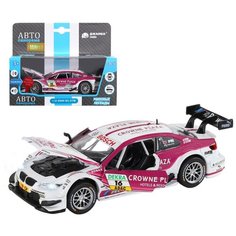 Машинка детская, металлическая, инерционная, Автопанорама, коллекционная, 1:32 BMW M3 DTM, белый ,свет, звук, открывающиеся двери