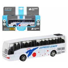 Машинка детская, металлическая, инерционная, Автопанорама, коллекционная, Автобус, масштаб 1:90, белый, чип на русском языке, свет.