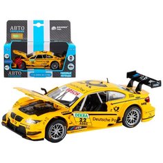 Машинка детская, металлическая, инерционная, Автопанорама, коллекционная, 1:32 BMW M3 DT, желтый, свет, звук, открывающиеся передние двери